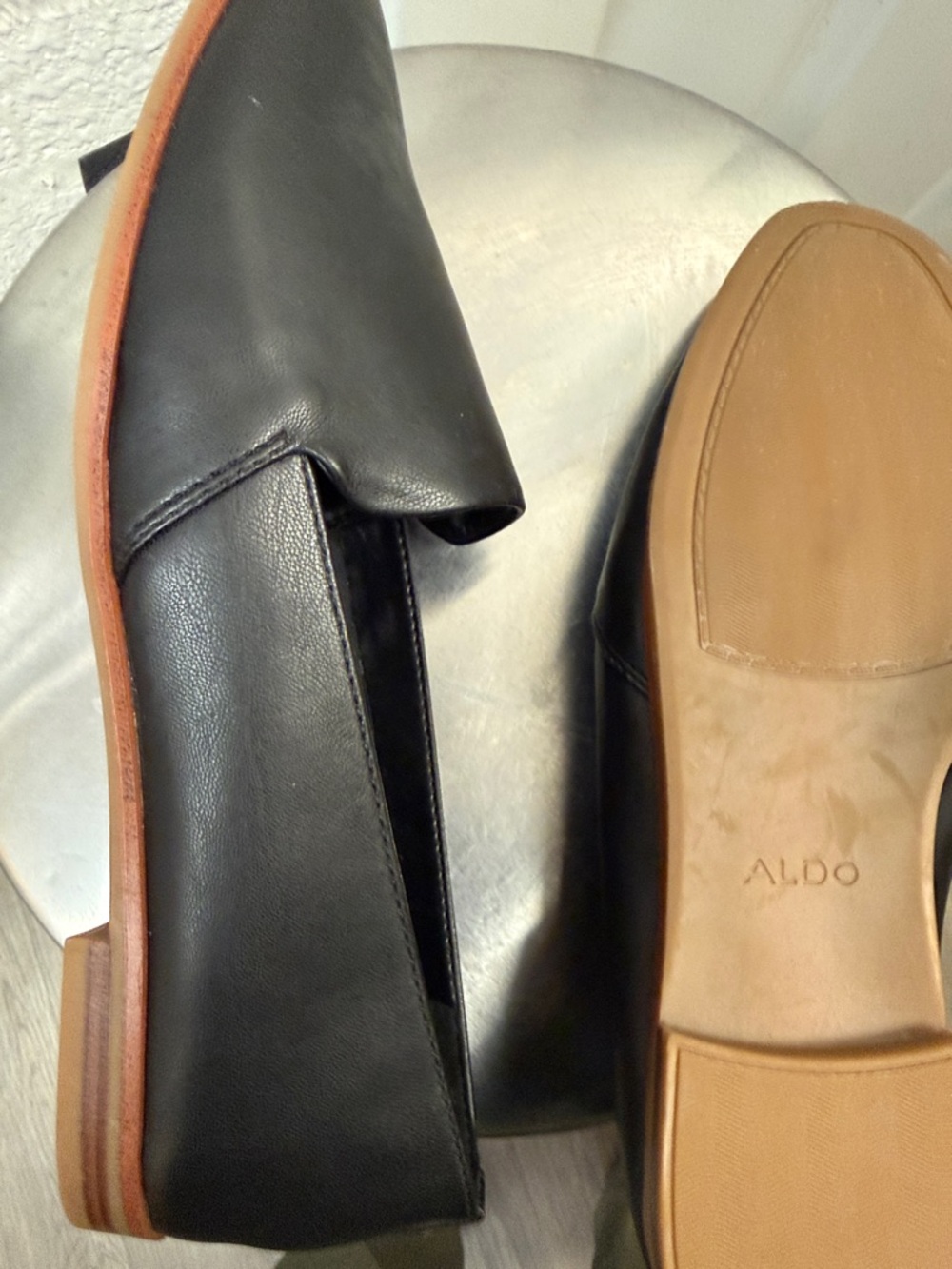 Aldo Black Slip-On Leather-Look Flats - Picture 3 of 4